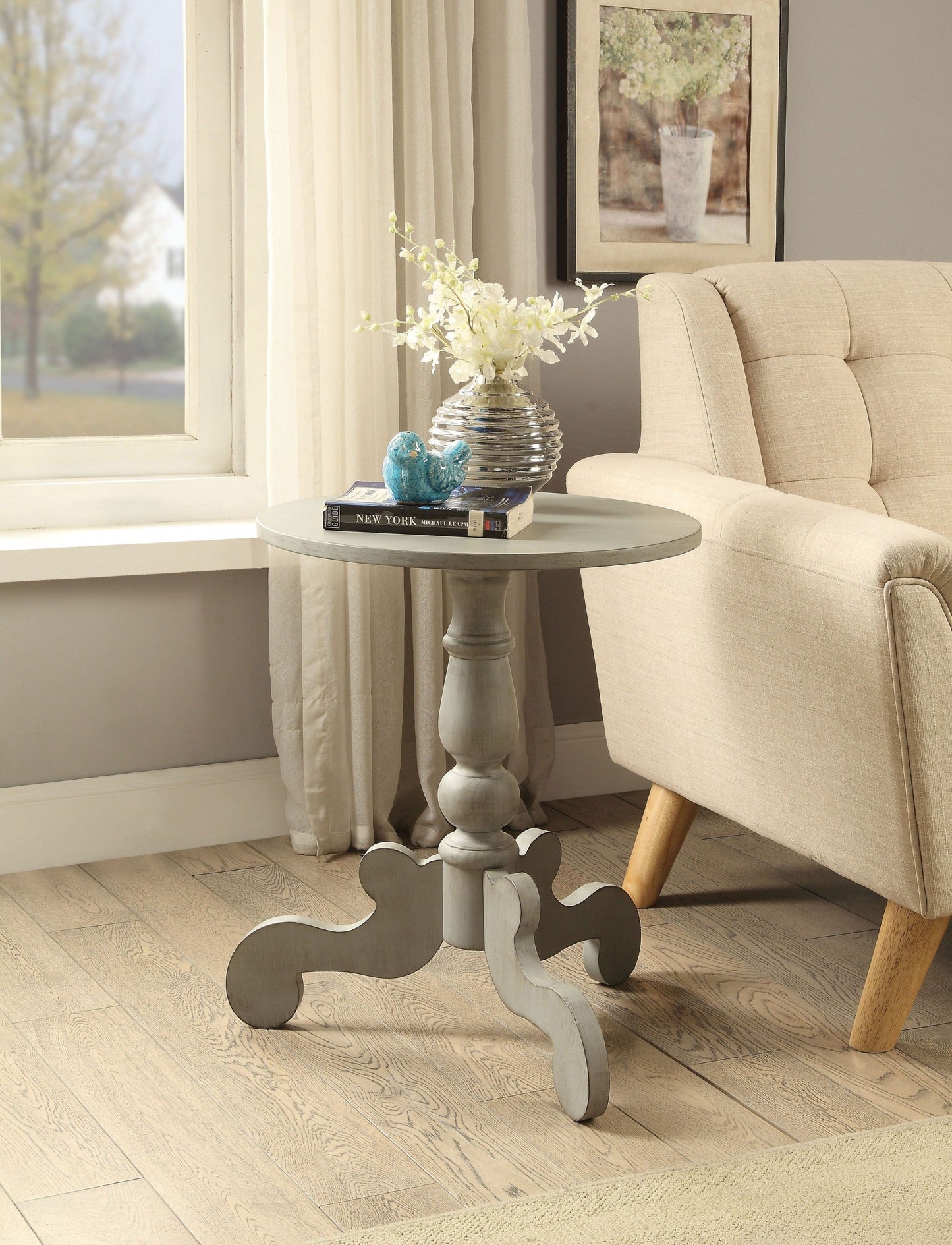 HomeRoots Ornate Slate Gray Wooden Side Table