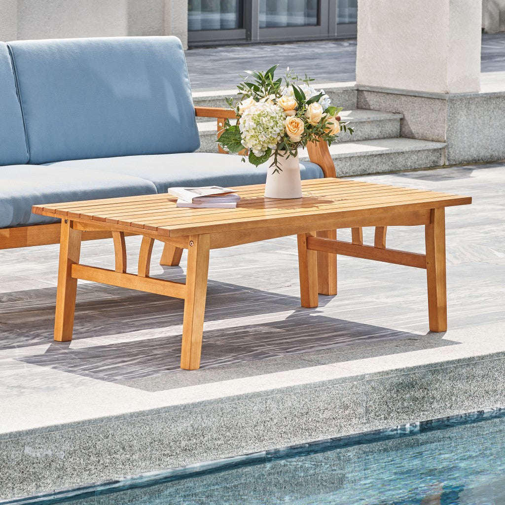 HomeRoots Outdoor Rectangular Coffee Table With Natural Wood Finish