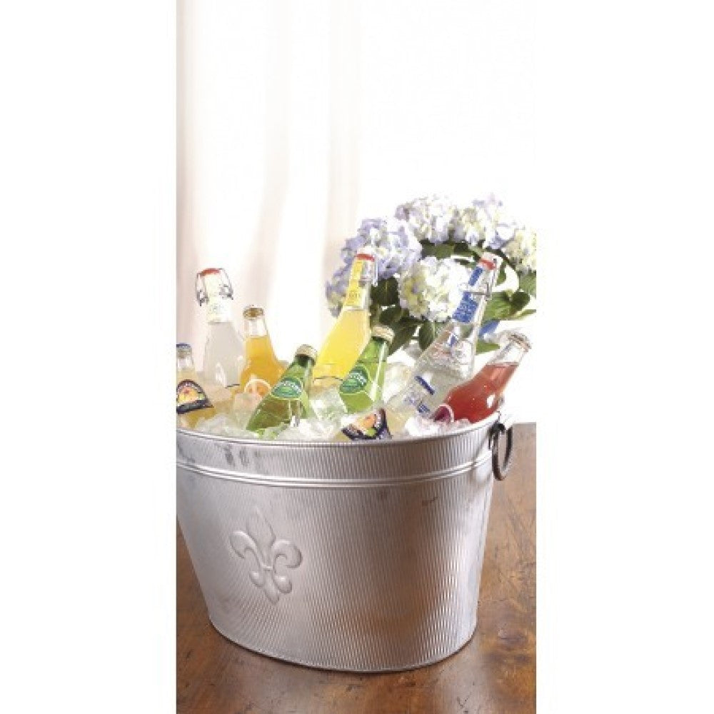 HomeRoots Oval Ribbed Fleur de Lis Beverage Tub in Silver Finish