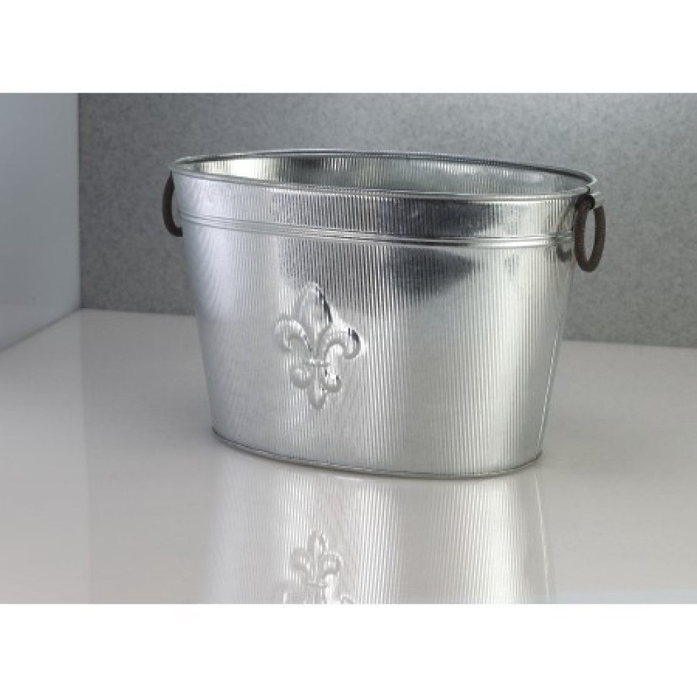 HomeRoots Oval Ribbed Fleur de Lis Beverage Tub in Silver Finish