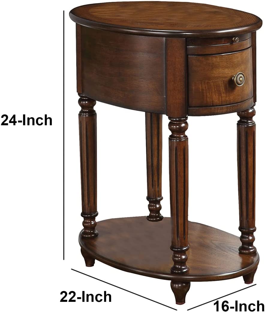 HomeRoots Oval Side or End Table in Dark Oak Finish