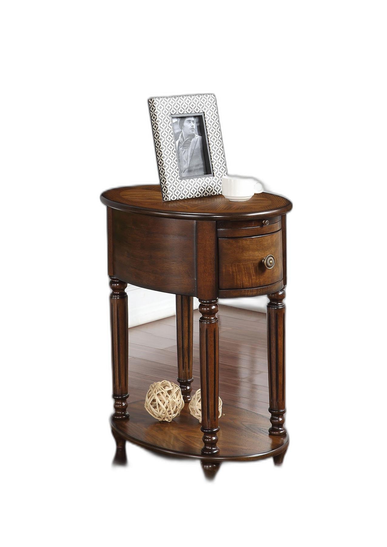HomeRoots Oval Side or End Table in Dark Oak Finish
