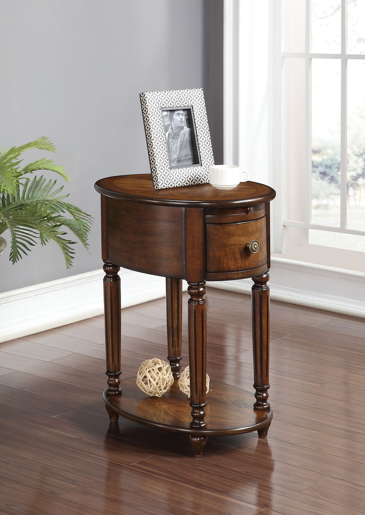 HomeRoots Oval Side or End Table in Dark Oak Finish