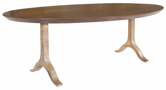 HomeRoots Oval Walnut And Antique Gold Dining Table