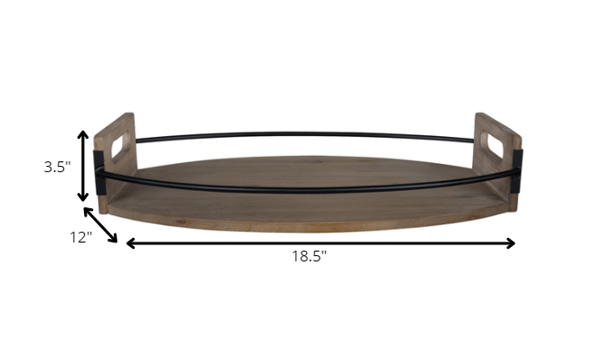 HomeRoots Oval Wooden Tray in Rustic Brown Finish