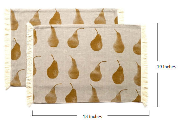 HomeRoots Pale Yellow Pear Pattern Placemats in Set of 8