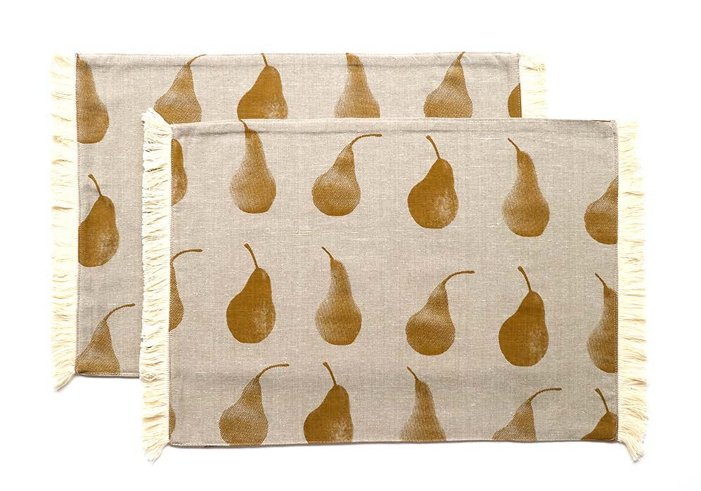 HomeRoots Pale Yellow Pear Pattern Placemats in Set of 8