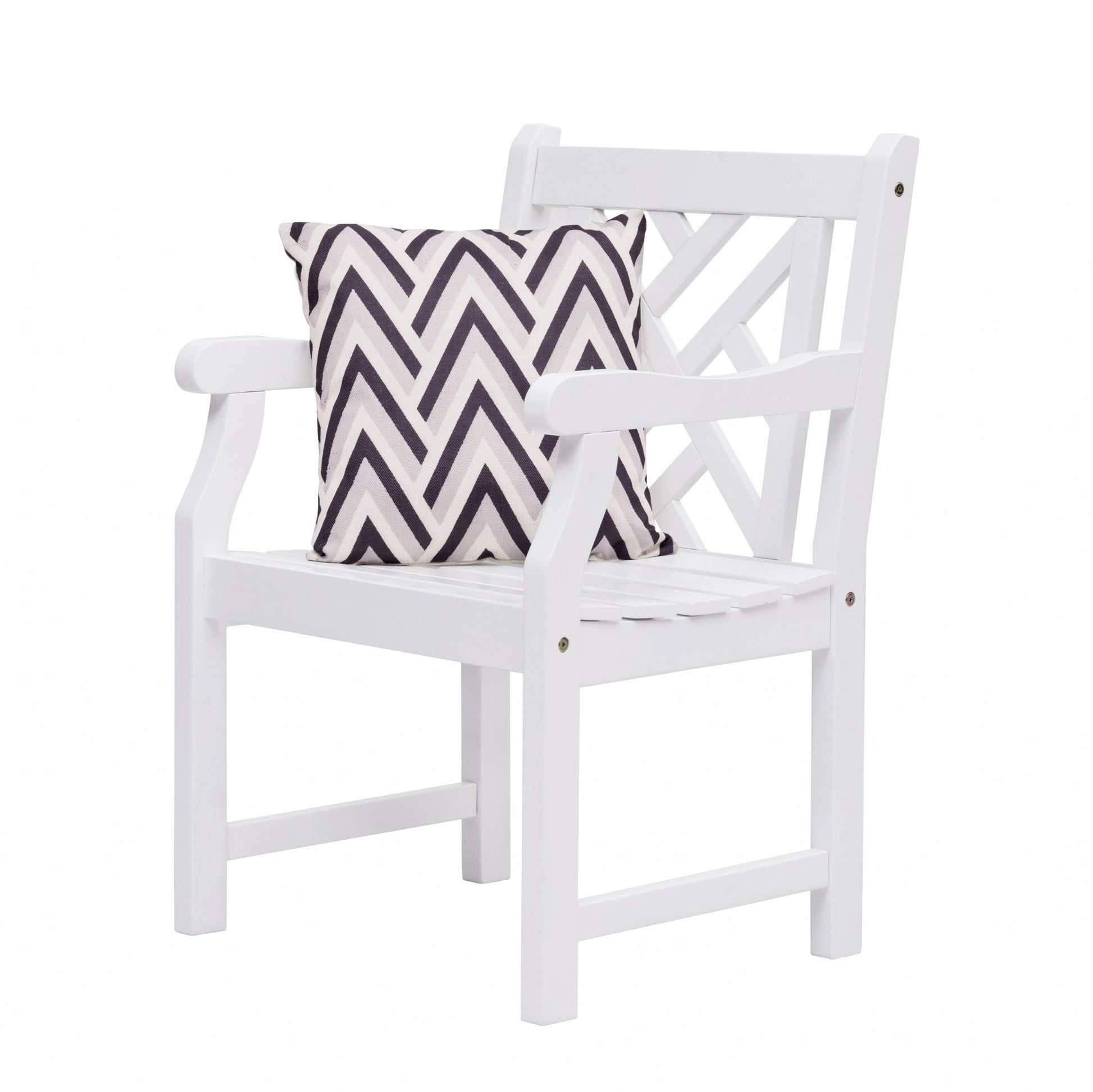 HomeRoots Patio Armchair With Diagonal Design in White Finish