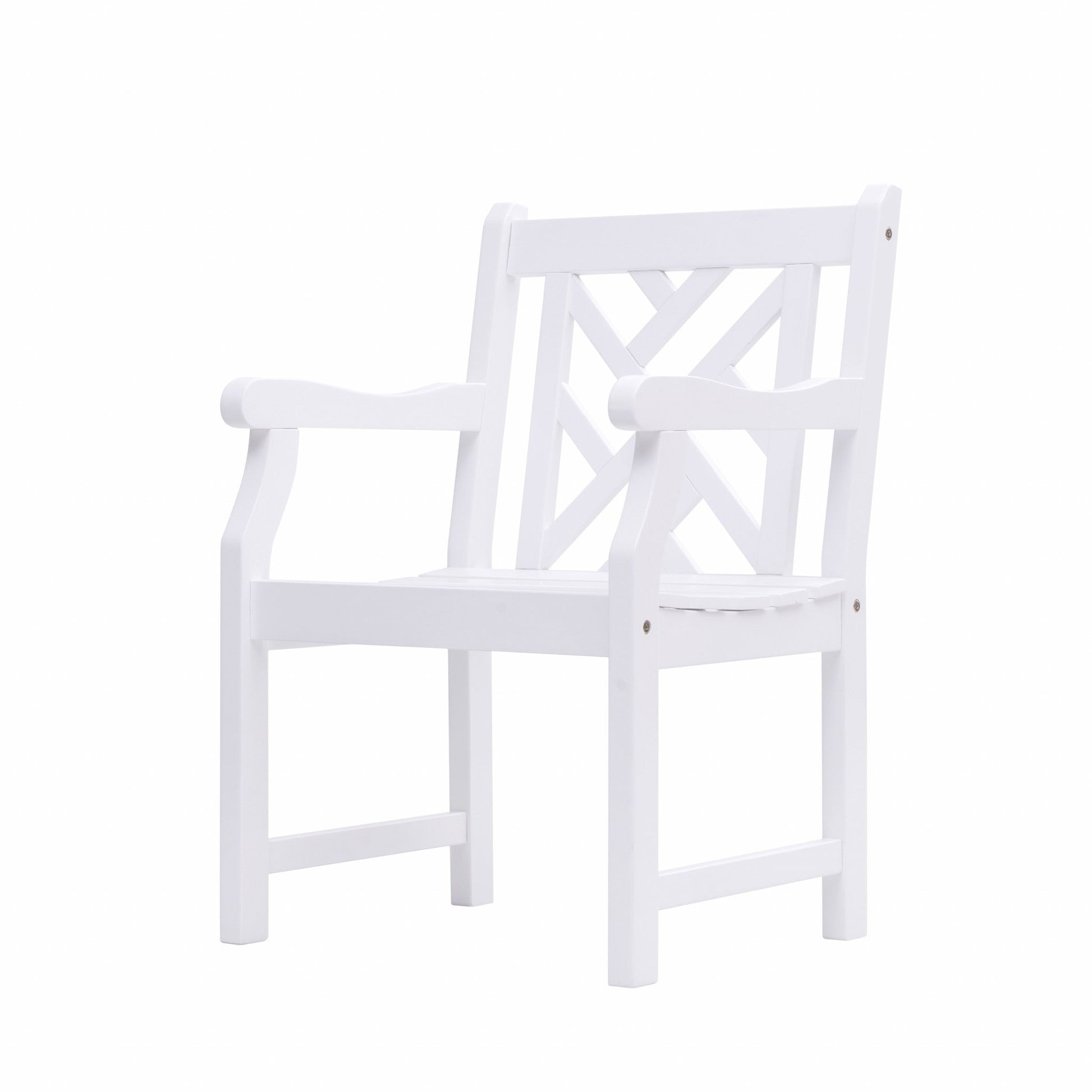 HomeRoots Patio Armchair With Diagonal Design in White Finish