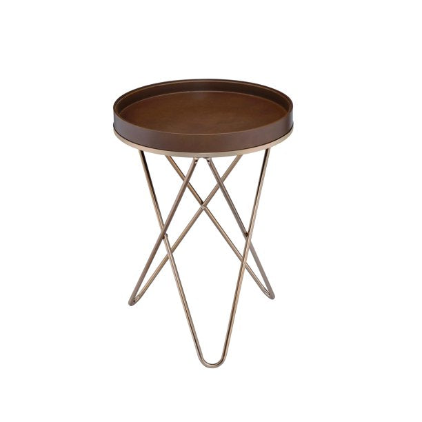 HomeRoots Pearlescent Gold and Dark Brown USB Side Table with Sectioned Top