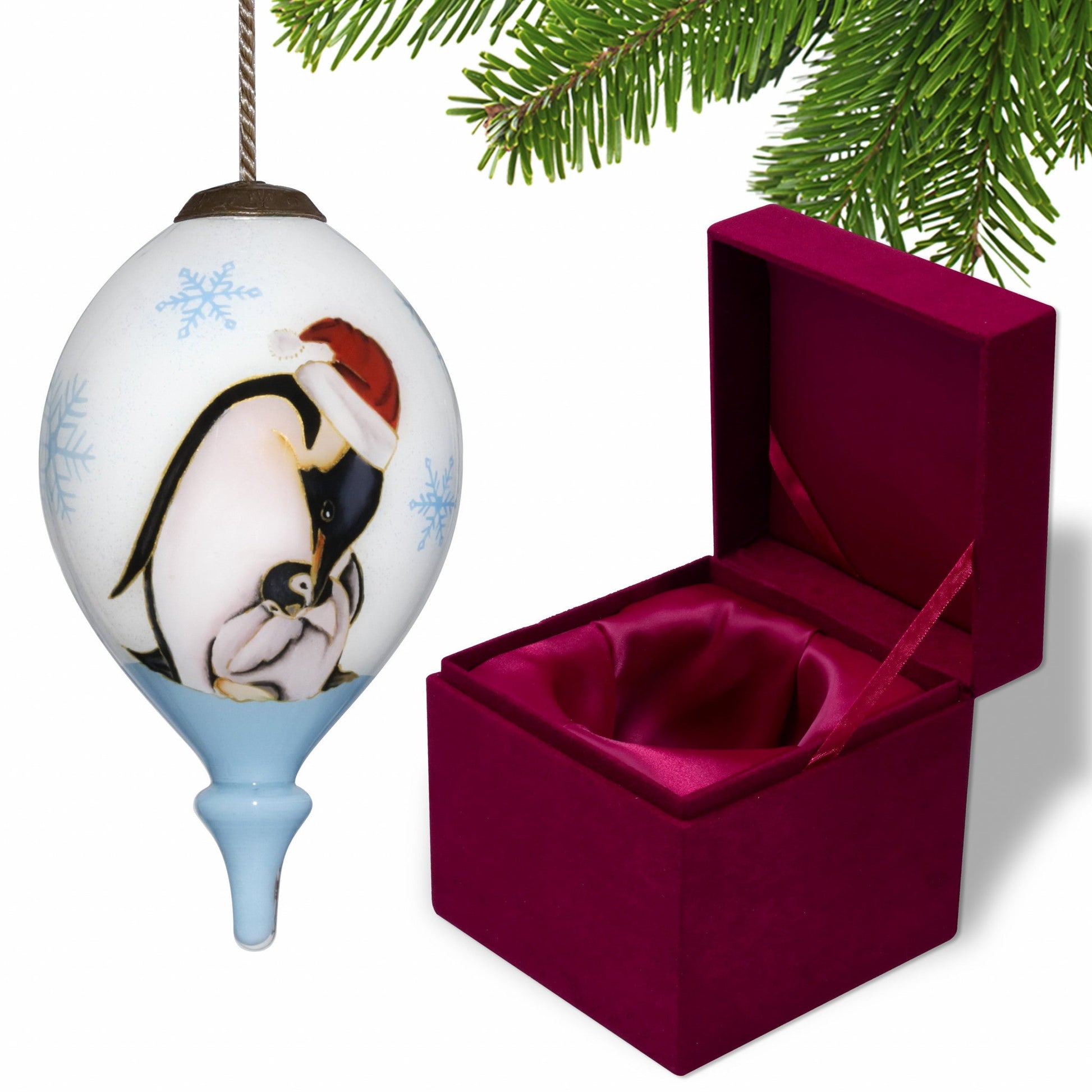 HomeRoots Penguin Mother and Child Hand Painted Mouth Blown Glass Ornament