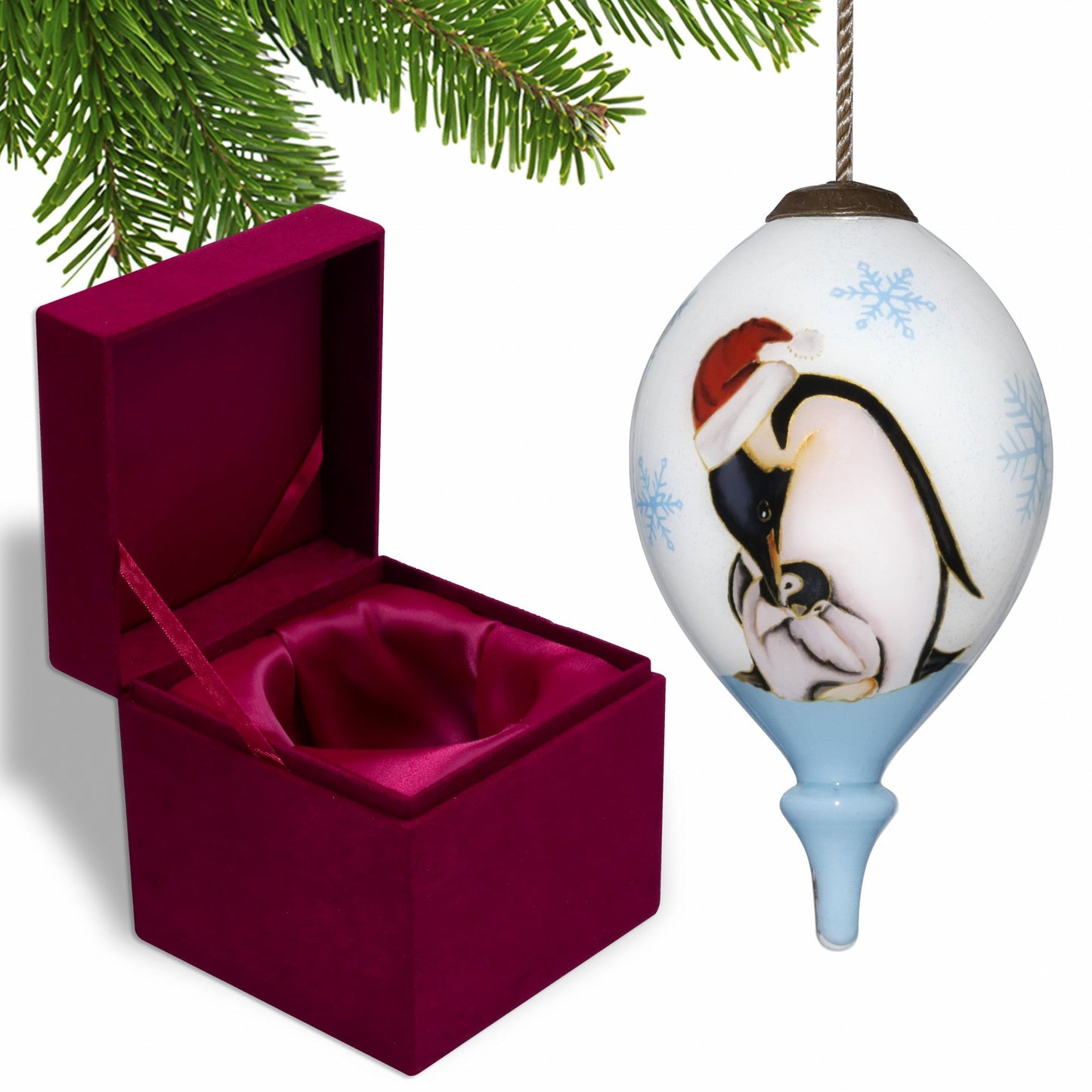 HomeRoots Penguin Mother and Child Hand Painted Mouth Blown Glass Ornament