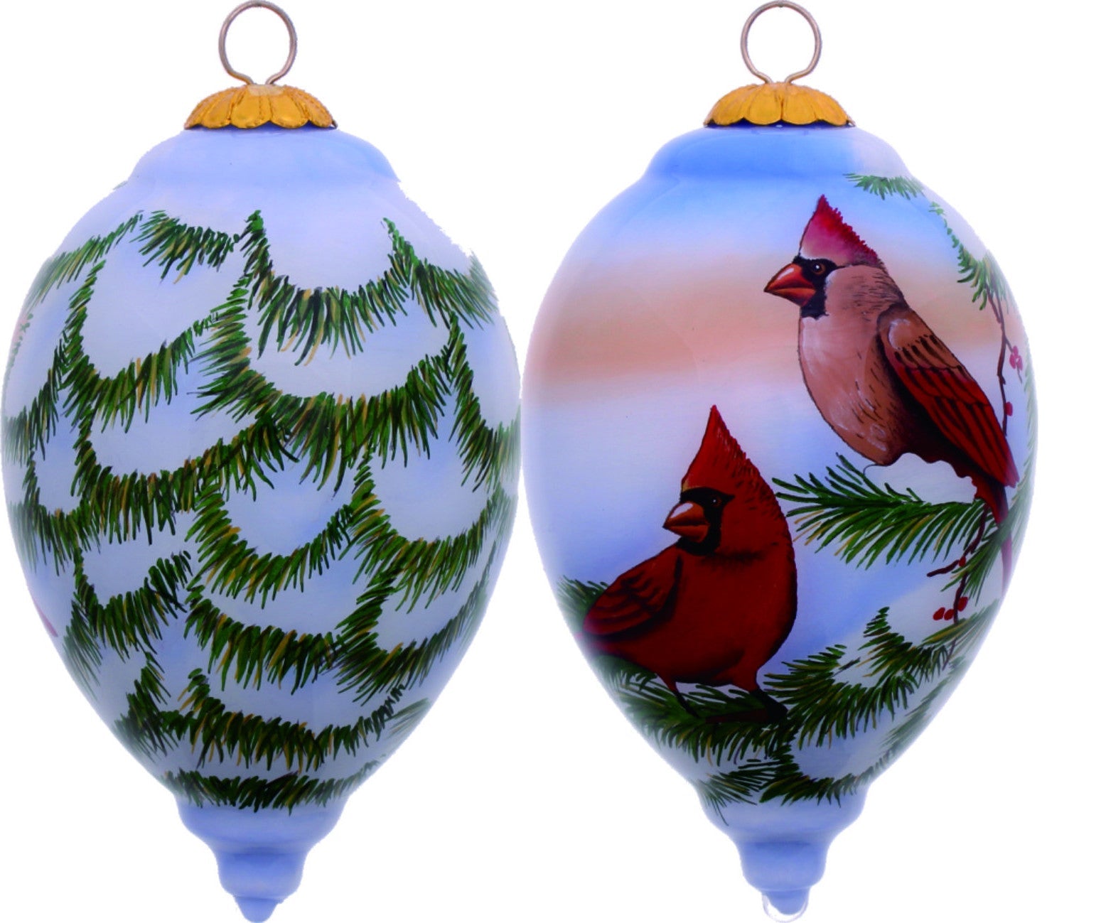 HomeRoots Perched Winter Cardinal Hand Painted Mouth Blown Glass Ornament