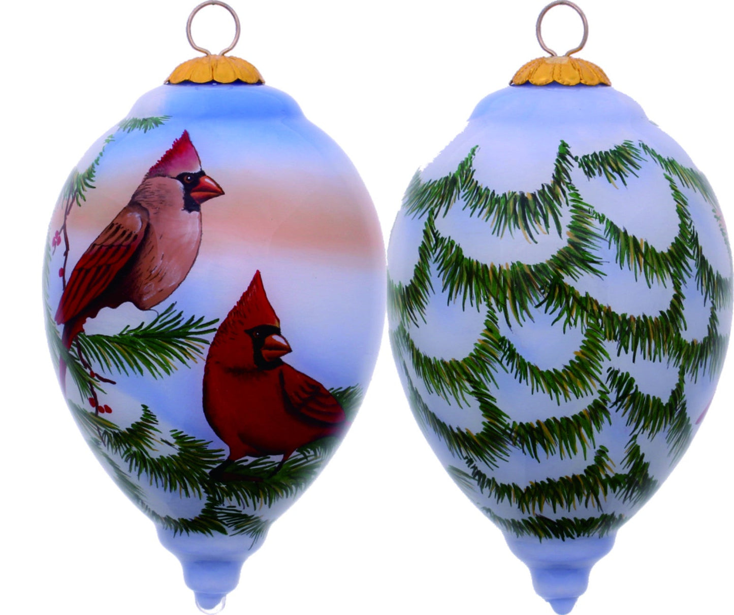 HomeRoots Perched Winter Cardinal Hand Painted Mouth Blown Glass Ornament