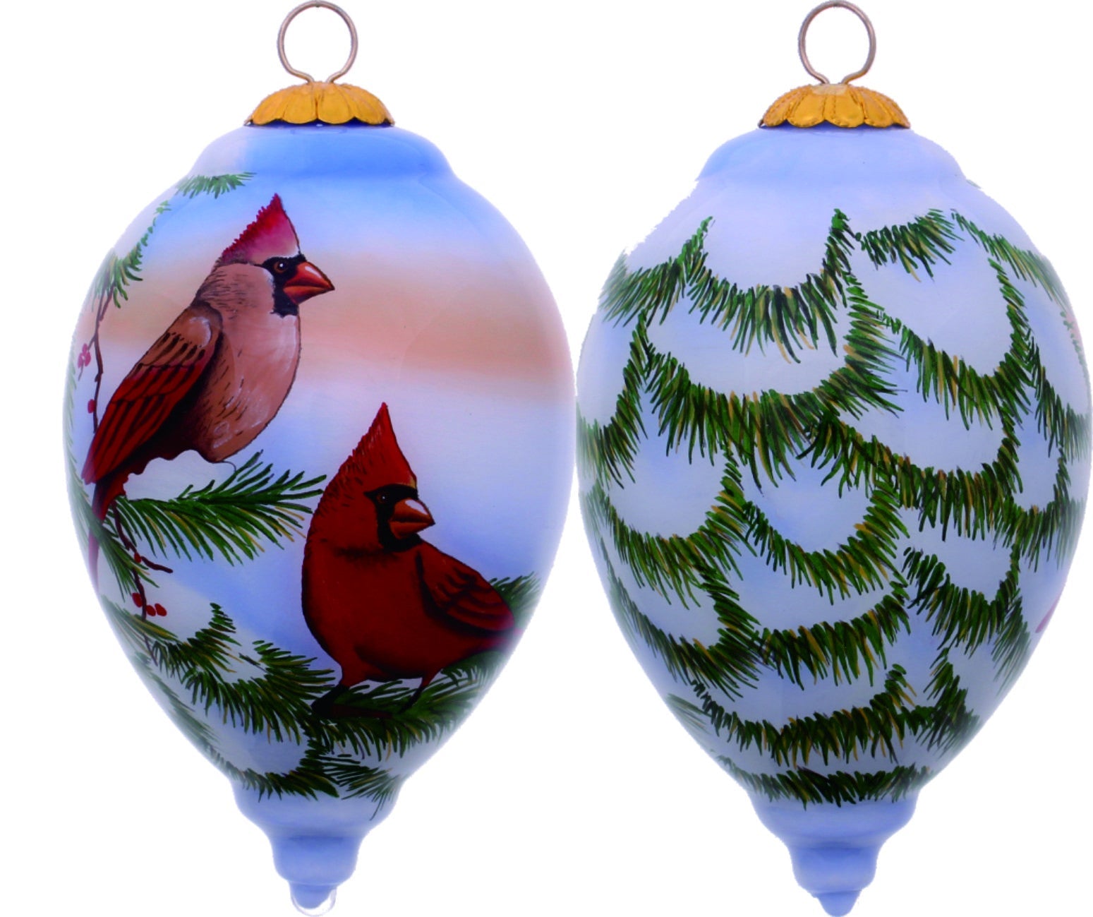 HomeRoots Perched Winter Cardinal Hand Painted Mouth Blown Glass Ornament