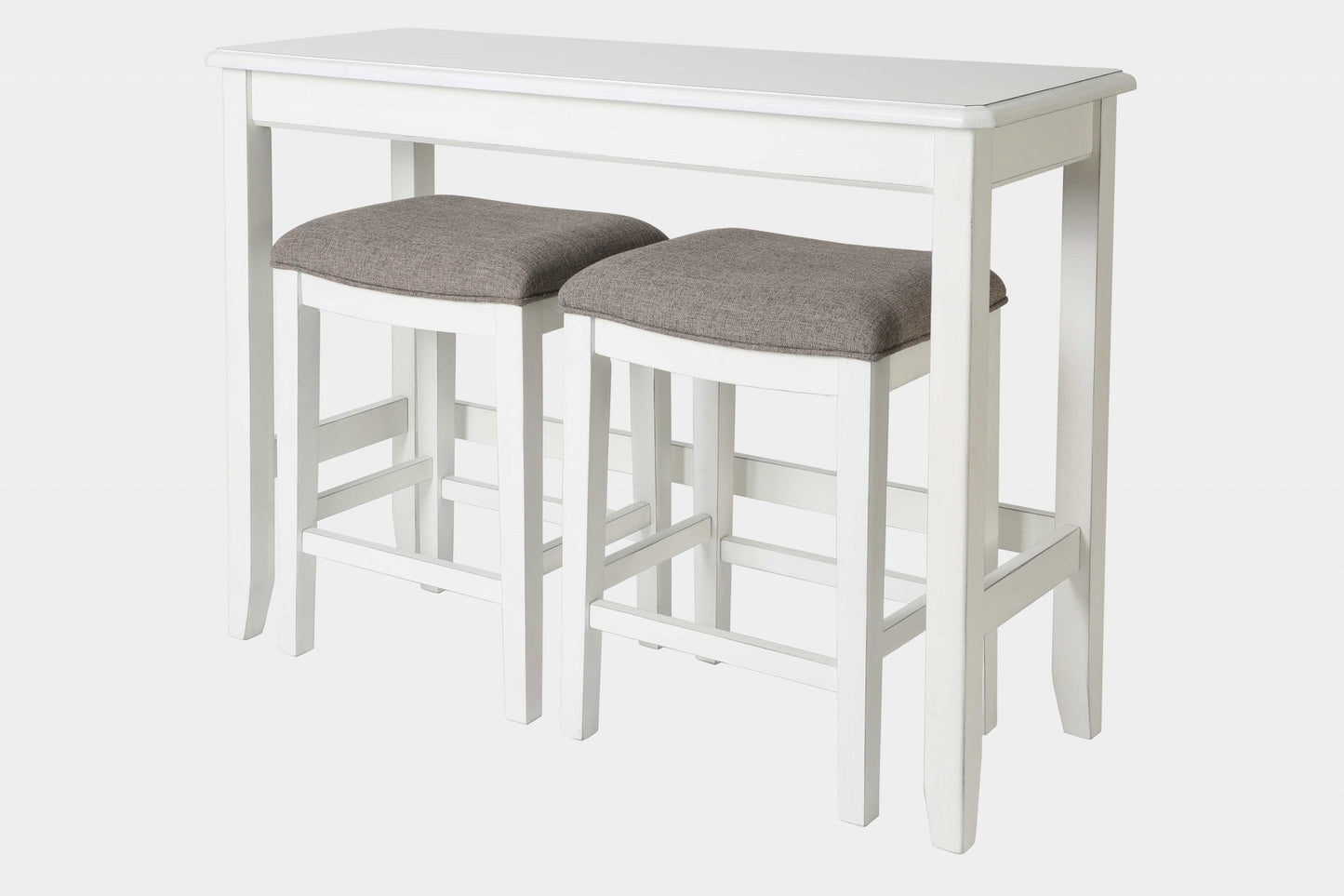 HomeRoots Perfecto White Finish Sofa table with Two Bar Stools