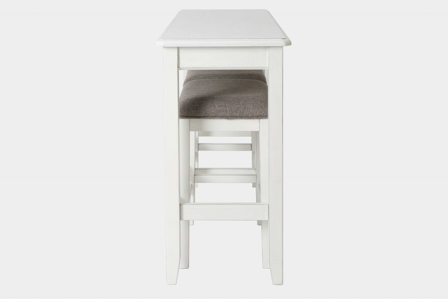 HomeRoots Perfecto White Finish Sofa table with Two Bar Stools