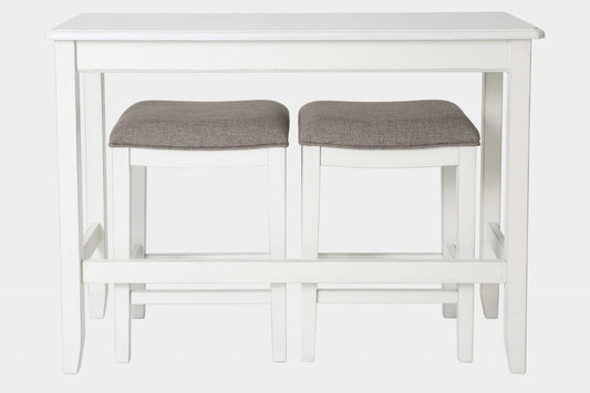 HomeRoots Perfecto White Finish Sofa table with Two Bar Stools
