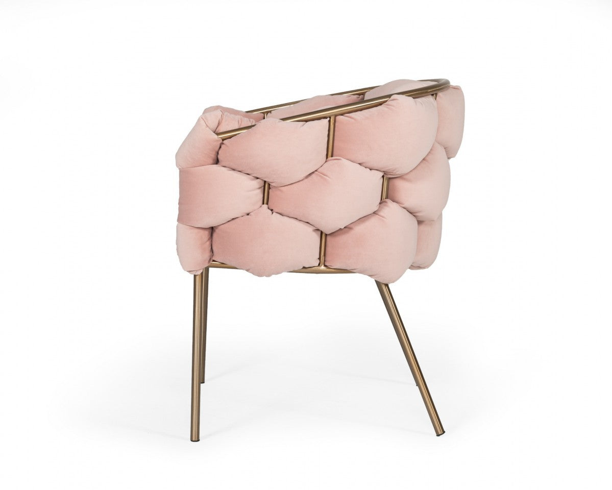 HomeRoots Pink Geo Velvet And Brushed Brass Velvet Dining Chair