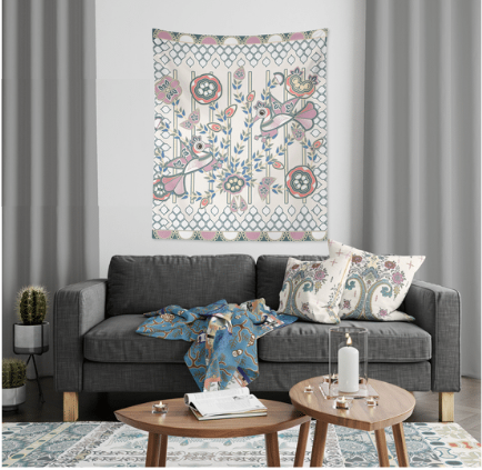 HomeRoots Pink Peacock Duo 80" x 68" Hanging Wall Tapestry