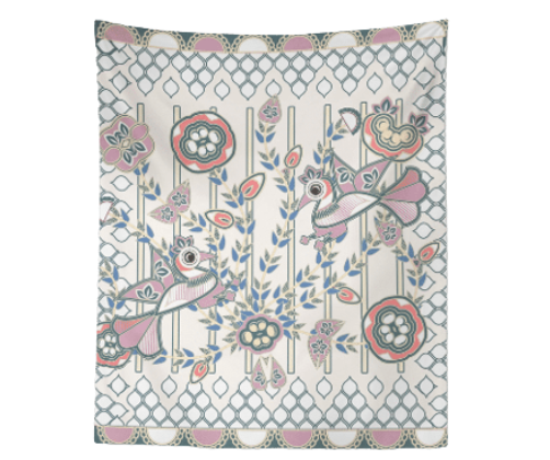 HomeRoots Pink Peacock Duo 80" x 68" Hanging Wall Tapestry