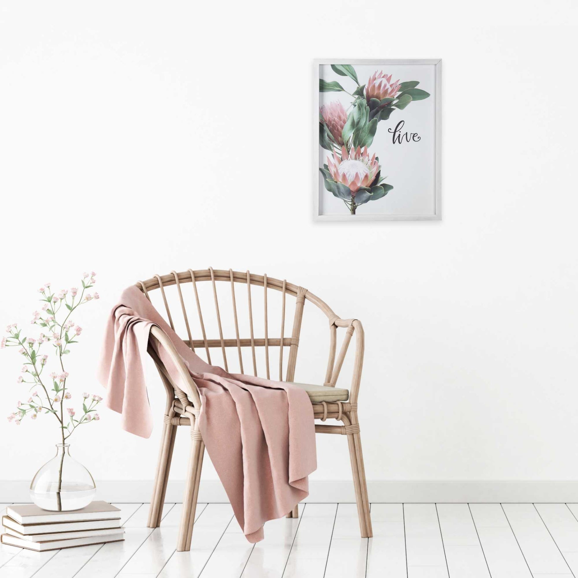 HomeRoots Pink Printed Flowers with Distressed White Frame