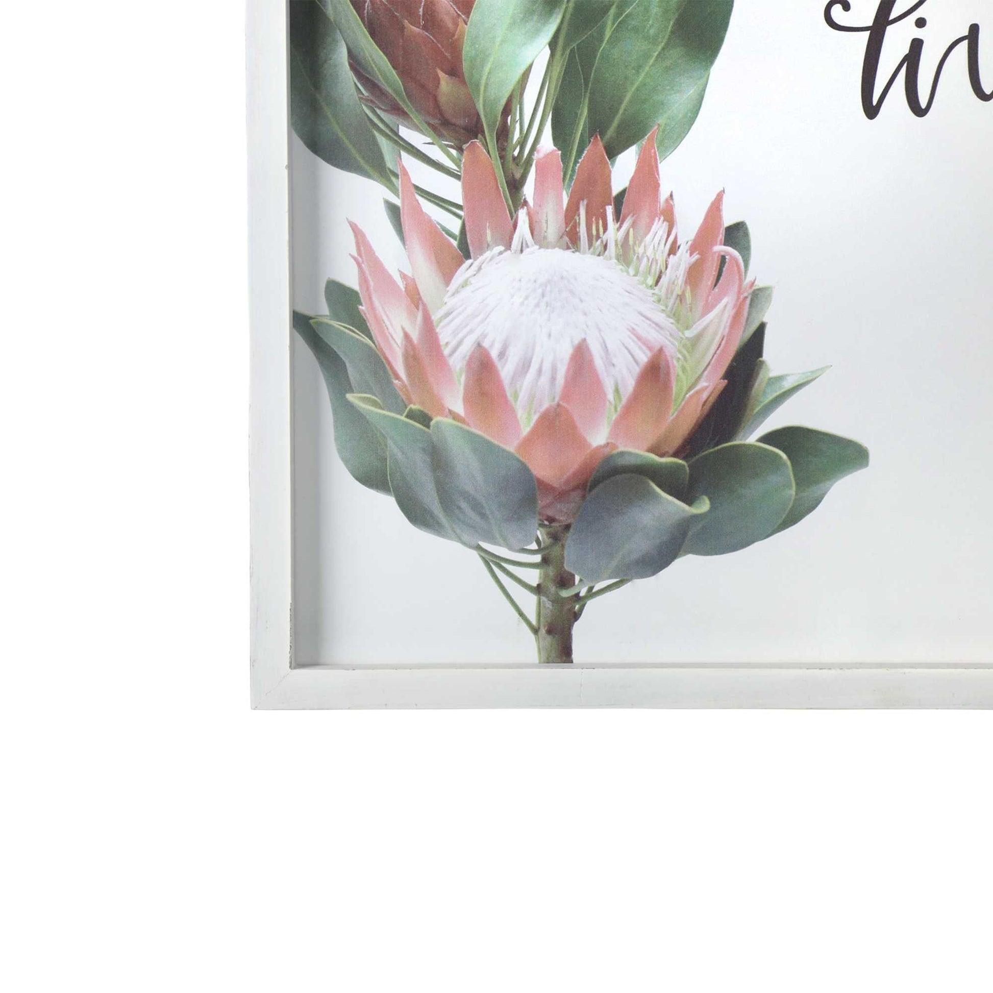 HomeRoots Pink Printed Flowers with Distressed White Frame
