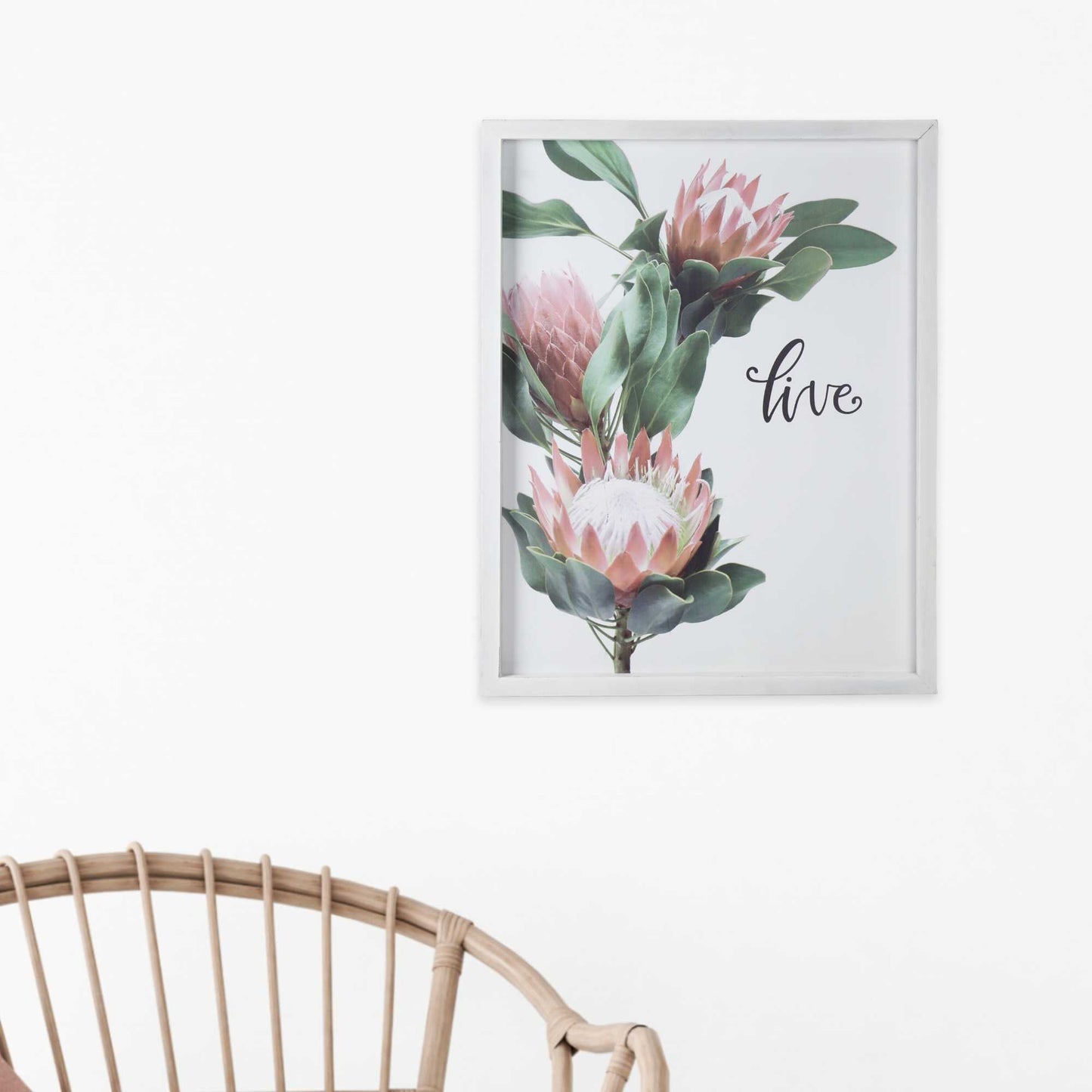 HomeRoots Pink Printed Flowers with Distressed White Frame