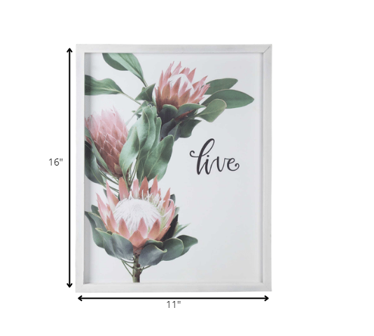 HomeRoots Pink Printed Flowers with Distressed White Frame