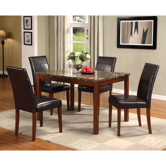 HomeRoots Portland Brown Faux Marble And Cherry Pack Dining Set In Set Of Five