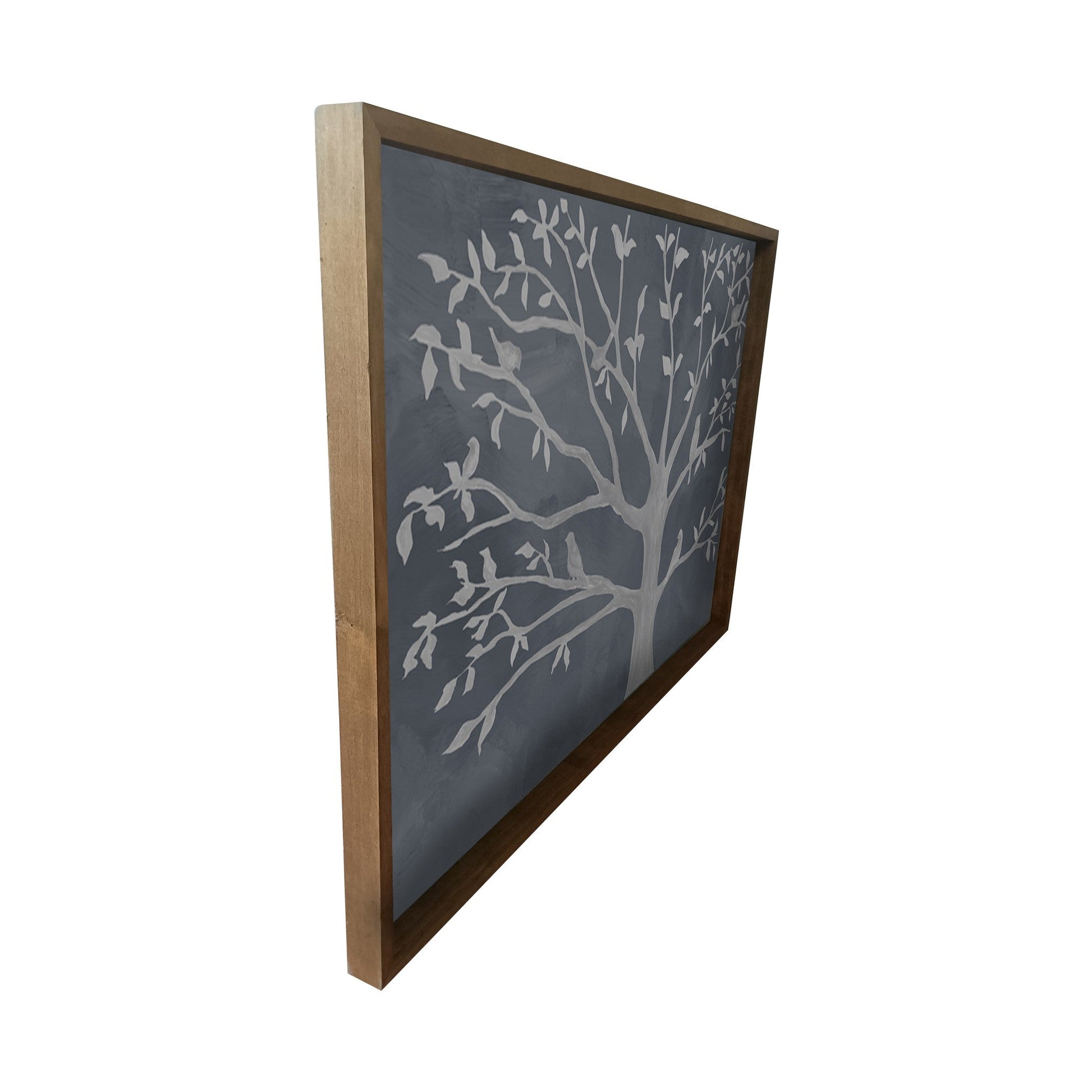 HomeRoots Pretty Gray and White Birds in Tree Framed Canvas Wall Art