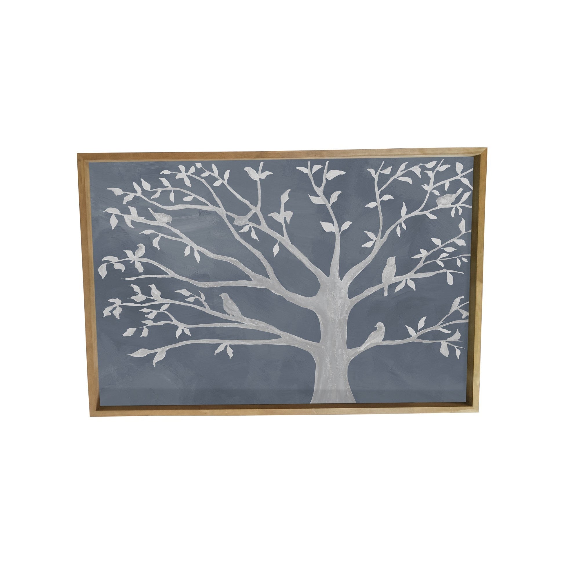 HomeRoots Pretty Gray and White Birds in Tree Framed Canvas Wall Art