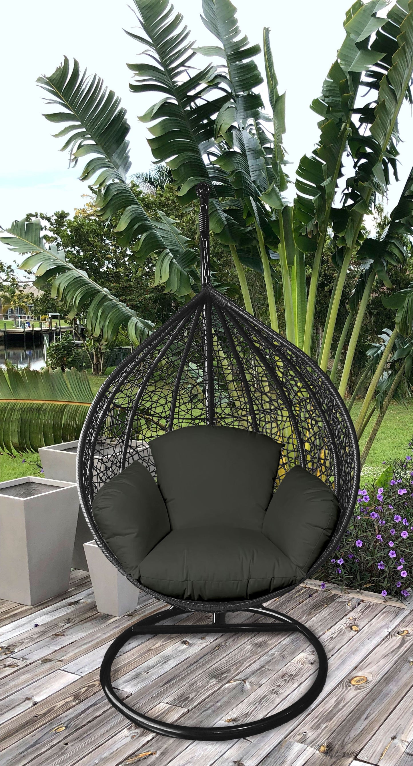 HomeRoots Primo Charcoal Indoor Outdoor Replacement Cushion for Egg Chair