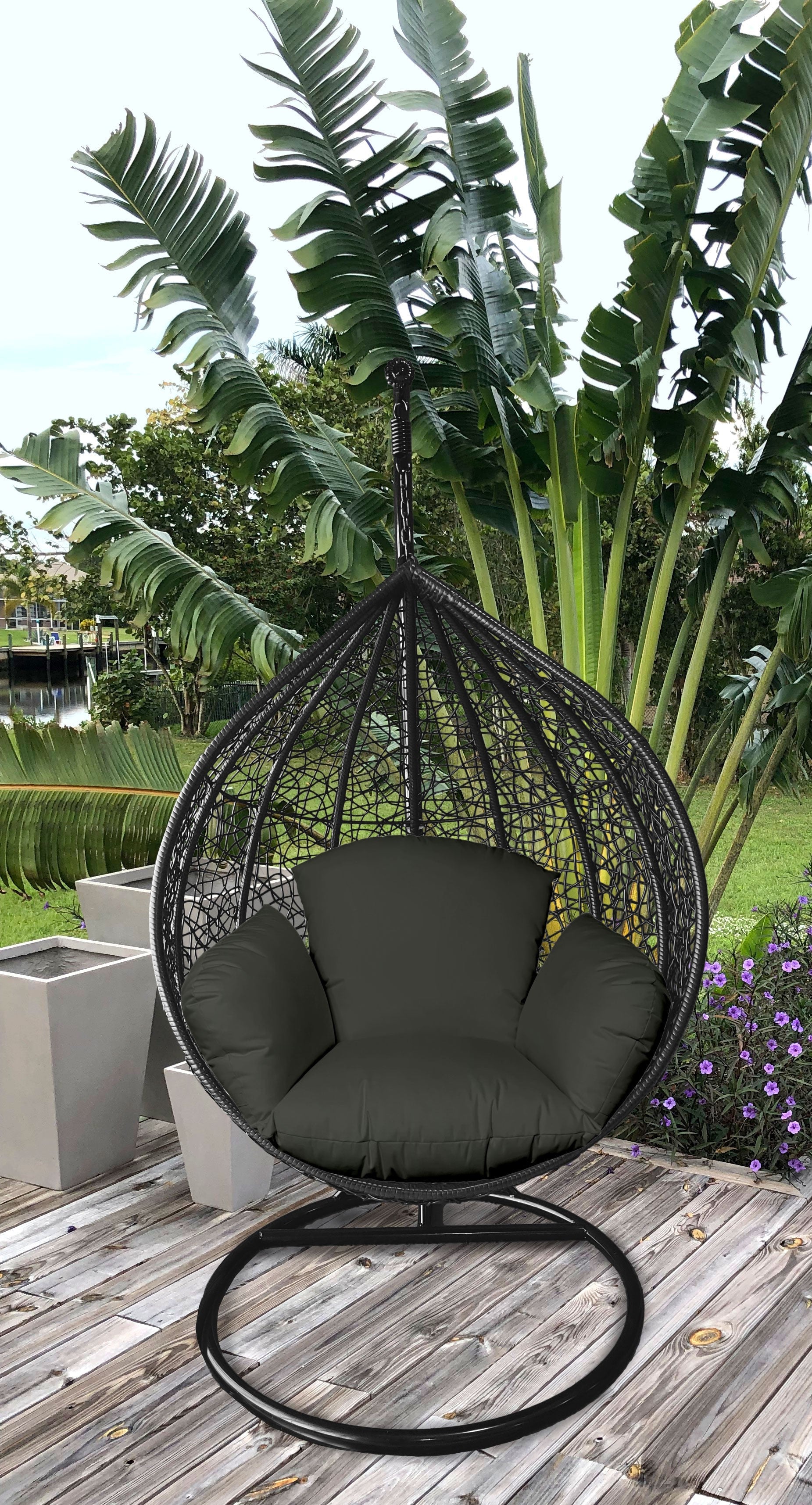 HomeRoots Primo Charcoal Indoor Outdoor Replacement Cushion for Egg Chair