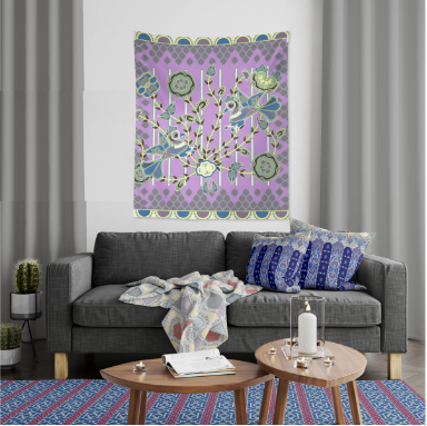 HomeRoots Purple Peacock Duo 80" x 68" Hanging Wall Tapestry