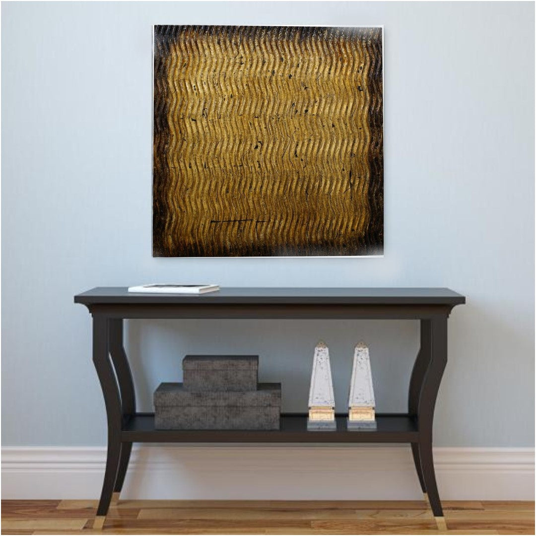 HomeRoots Raw Wood Look Gold Finish Square Wall Art Medium