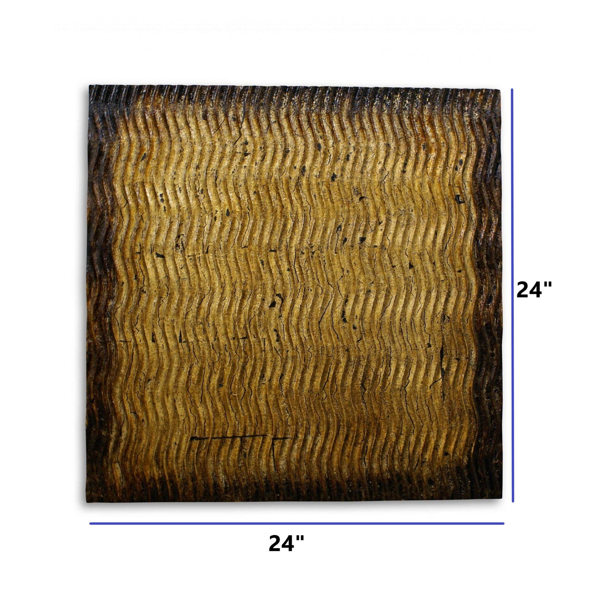 HomeRoots Raw Wood Look Gold Finish Square Wall Art Medium