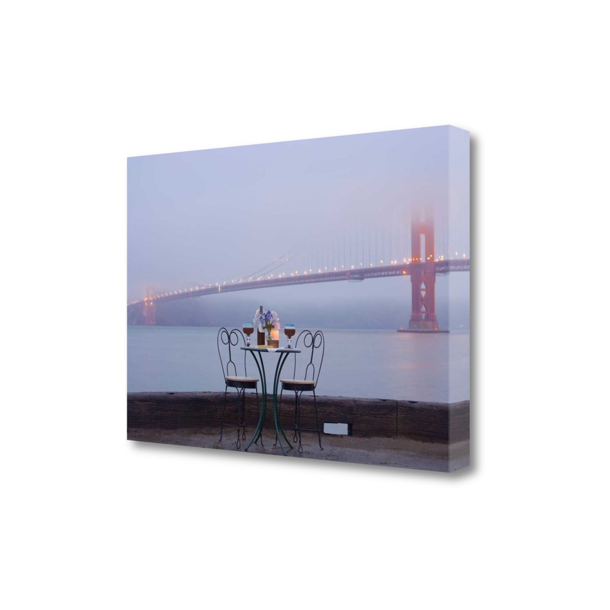 HomeRoots Rectangle Foggy Night Bistro Cafe Golden Gate Bridge 4 Giclee Wrap Canvas Wall Art