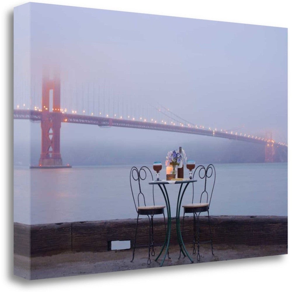 HomeRoots Rectangle Foggy Night Bistro Cafe Golden Gate Bridge 4 Giclee Wrap Canvas Wall Art