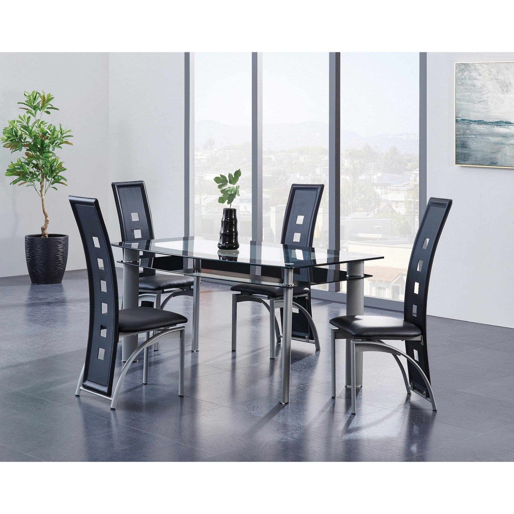 HomeRoots Rectangular Glass Top With Black Trim Dining Table