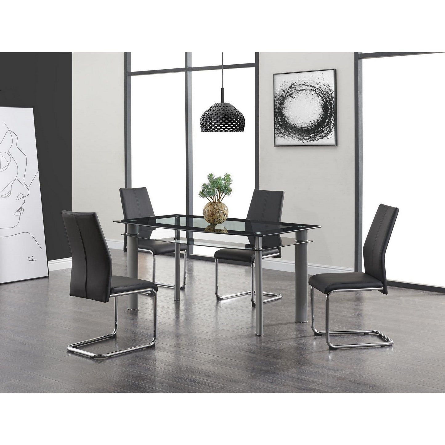 HomeRoots Rectangular Glass Top With Black Trim Dining Table