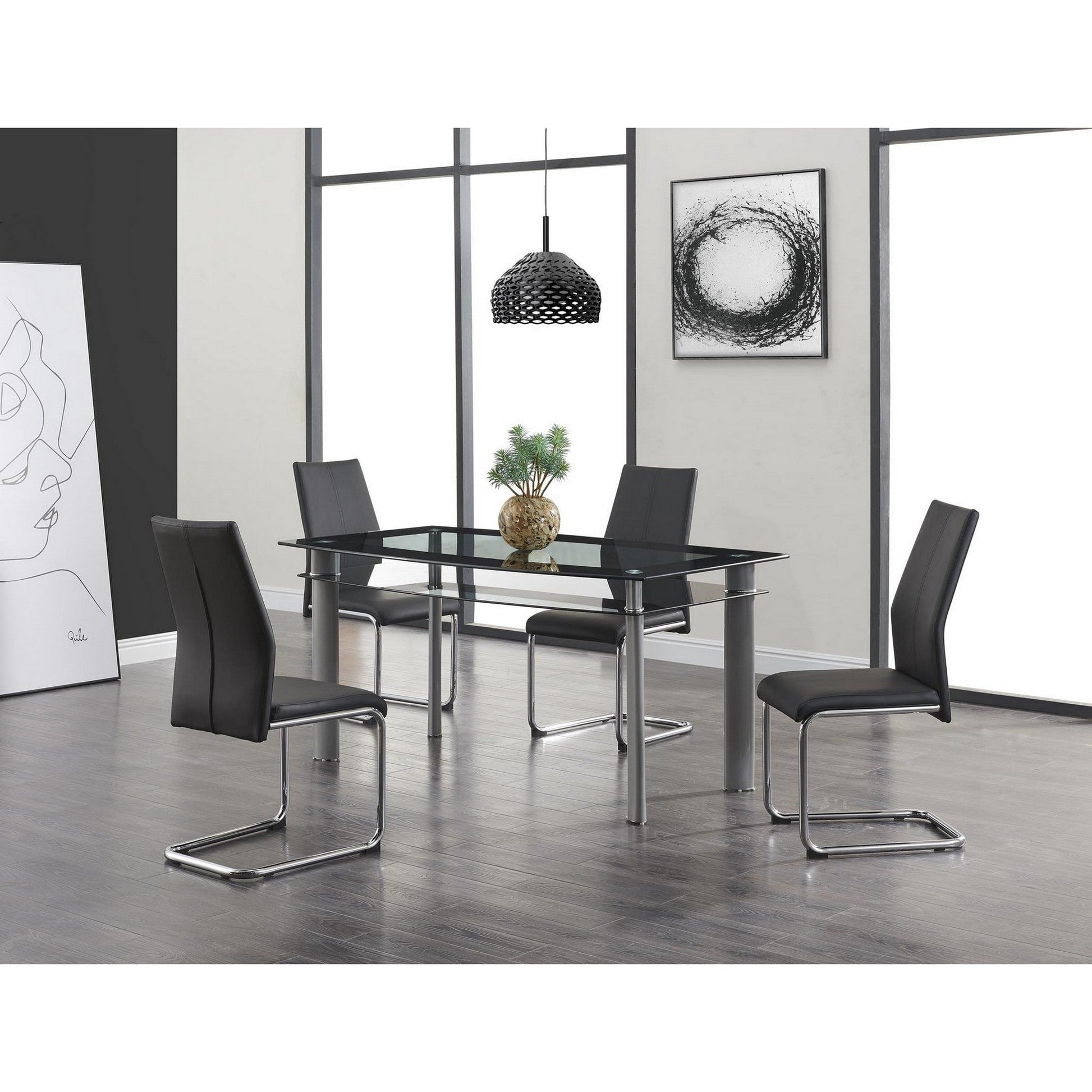 HomeRoots Rectangular Glass Top With Black Trim Dining Table