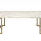 HomeRoots Rectangular Marble Top With Champagne Metal Base Cofee Table
