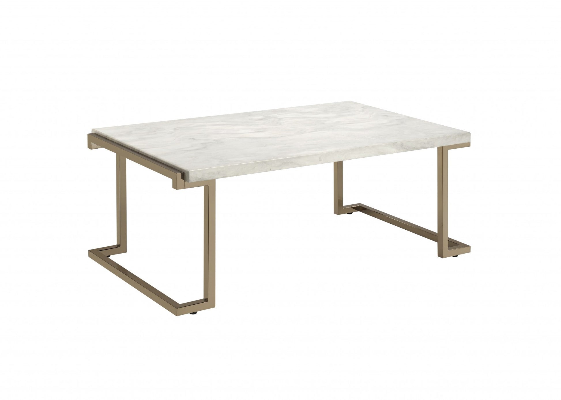 HomeRoots Rectangular Marble Top With Champagne Metal Base Cofee Table