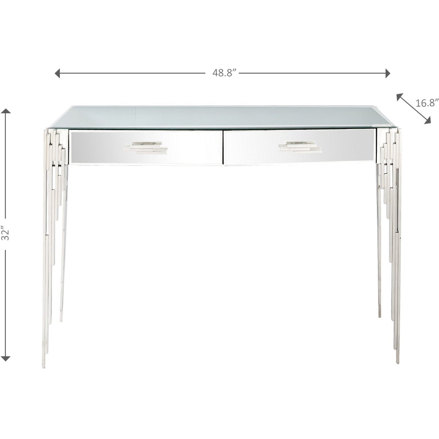 HomeRoots Rectangular Striped Falling Console Table in Silver Finish