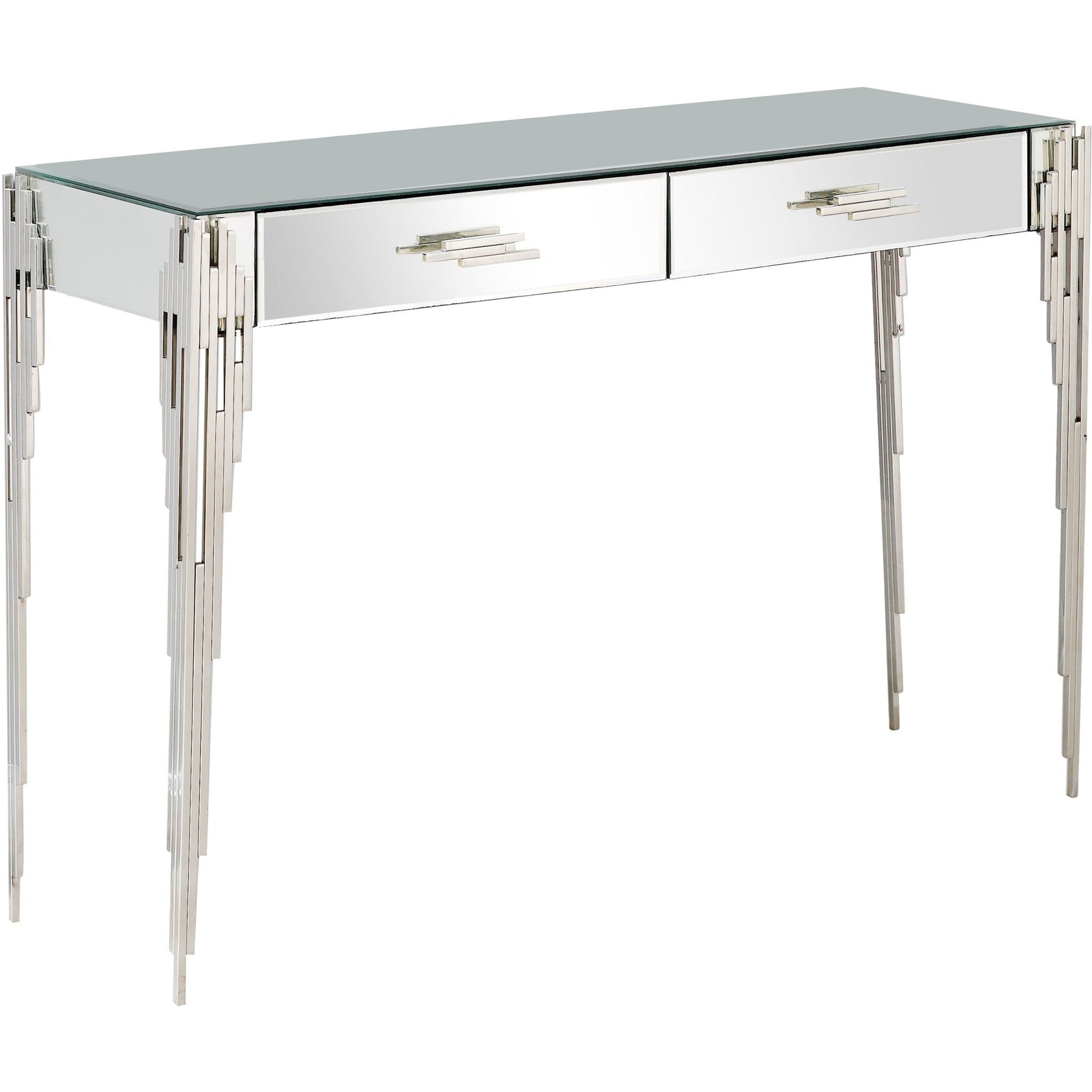 HomeRoots Rectangular Striped Falling Console Table in Silver Finish