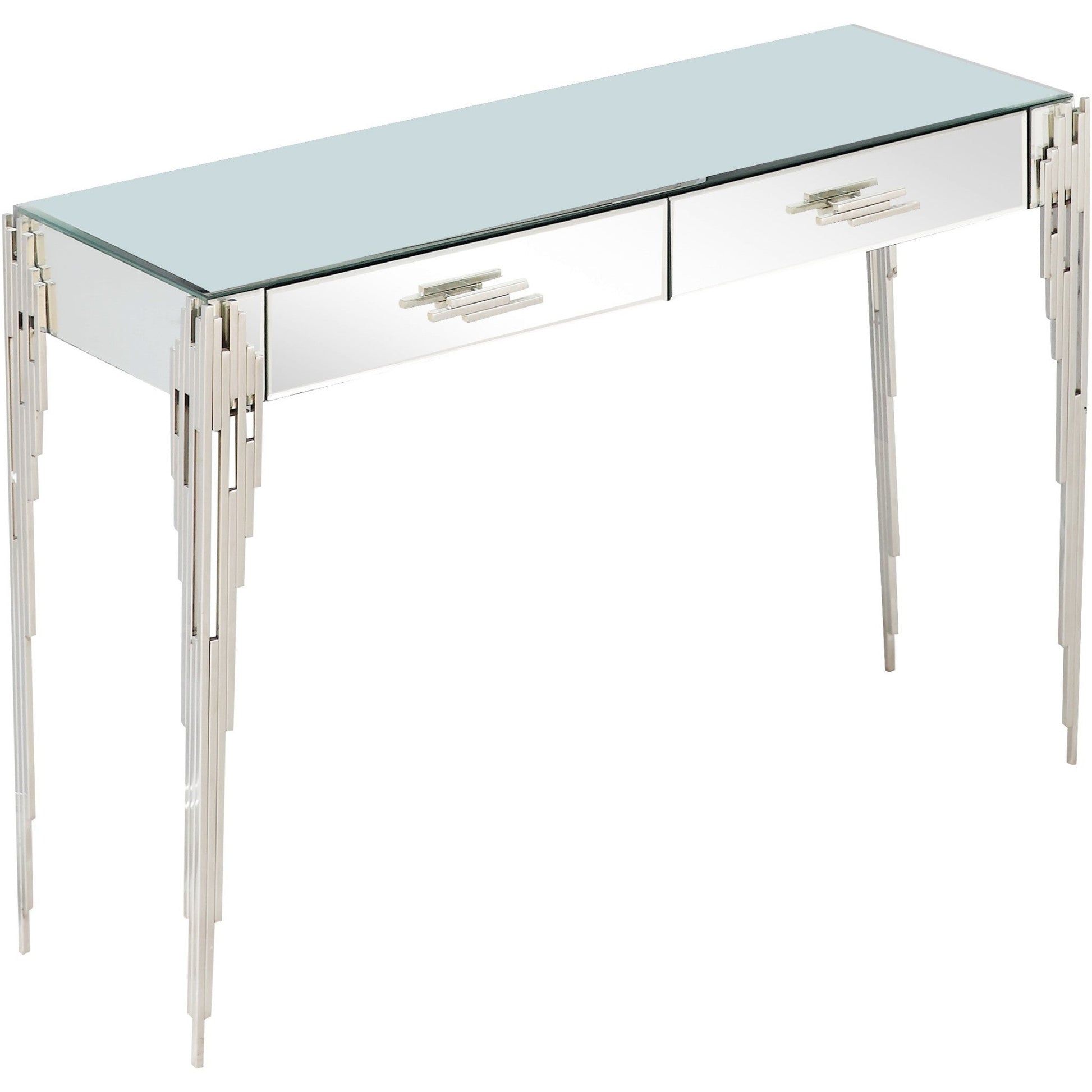 HomeRoots Rectangular Striped Falling Console Table in Silver Finish