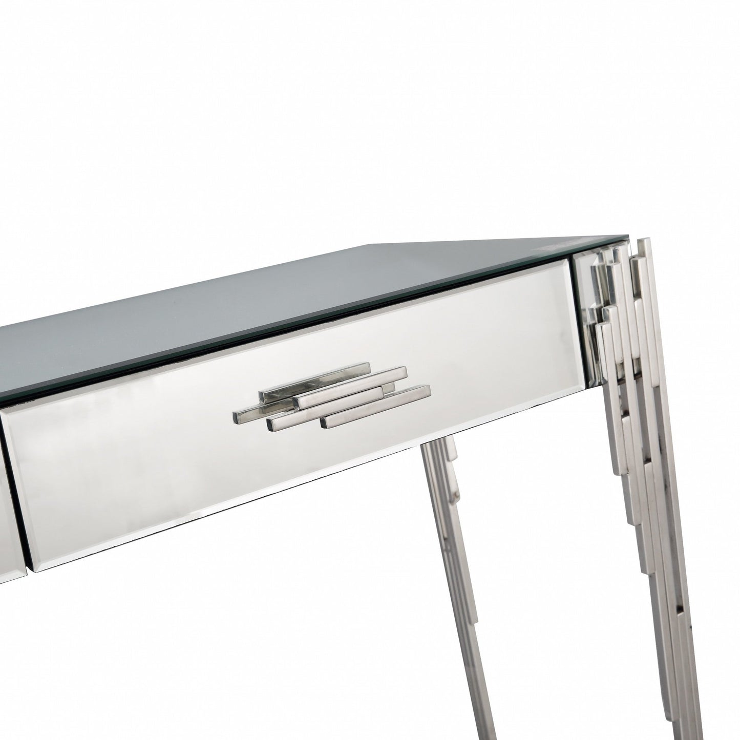 HomeRoots Rectangular Striped Falling Console Table in Silver Finish