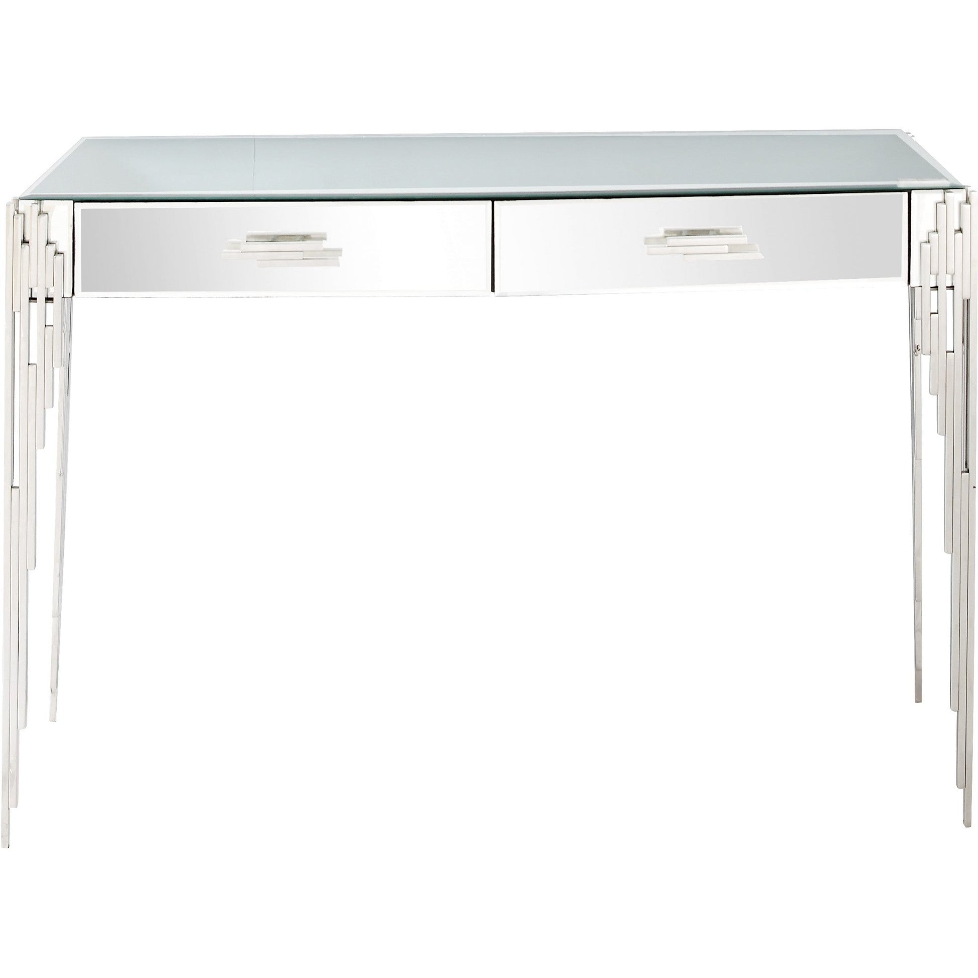 HomeRoots Rectangular Striped Falling Console Table in Silver Finish