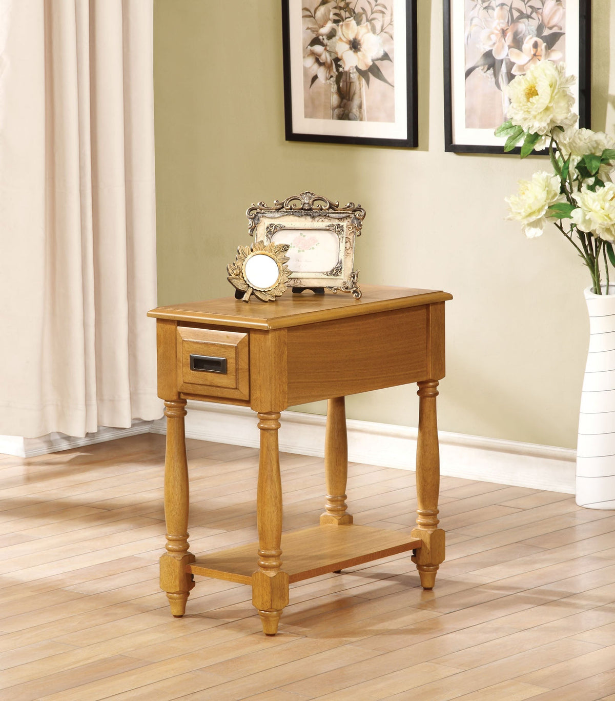 HomeRoots Rectangular Wood Side Table With Light Oak Finish